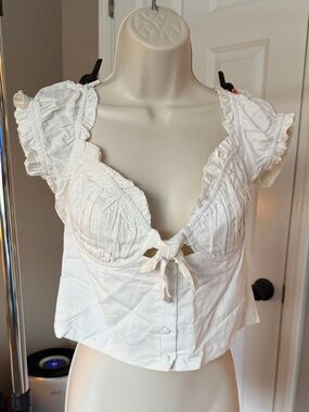 Polly Eloise White Ruffled Tie Front Crop Top